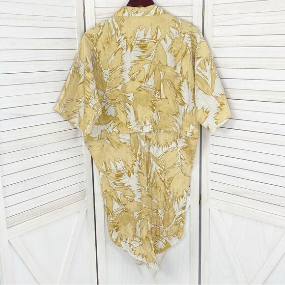 H&M Abstract Leaf Print Tie Front Crop Blouse Tan Cream Large Half Sleeve - Picture 11 of 15